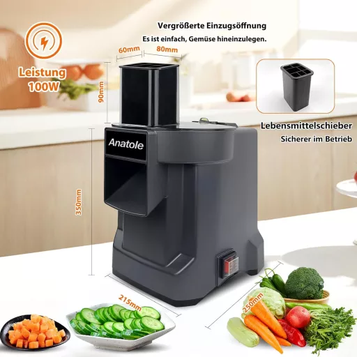 Anatole Elektrický krájač a kockovač zeleniny 100W - Profesionálny kuchynský sekáč s 2 nerezovými čepeľami na zemiaky, mrkvu, cibuľu