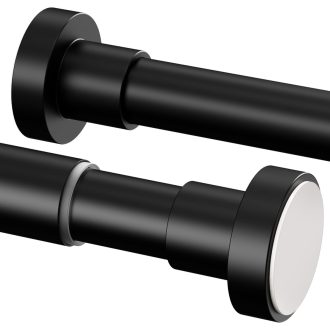   GDEVKHN Rozsdamentes Zuhanyfüggöny Sín Fúrás Nélkül, Teleszkópos Rúd 62-85 cm, Fekete