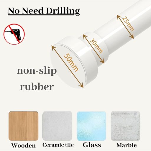 GDEVKHN Rozsdamentes Zuhanyfüggöny Sín Fúrás Nélkül, Teleszkópos Rúd 62-85 cm, Fekete