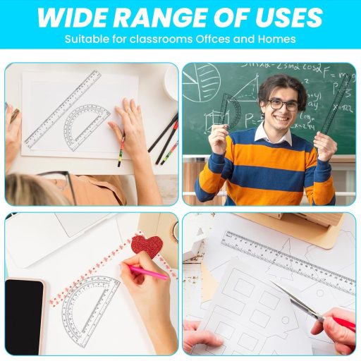 Set PEOVLVN de 4 rigle transparente de 30 cm cu raportor, set de rechizite școlare din plastic pentru elevii de școală primară