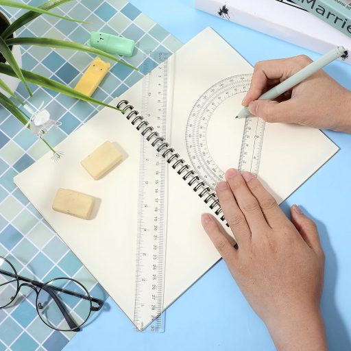 Set PEOVLVN de 4 rigle transparente de 30 cm cu raportor, set de rechizite școlare din plastic pentru elevii de școală primară