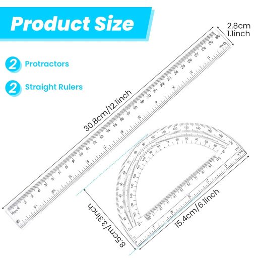 Set PEOVLVN de 4 rigle transparente de 30 cm cu raportor, set de rechizite școlare din plastic pentru elevii de școală primară