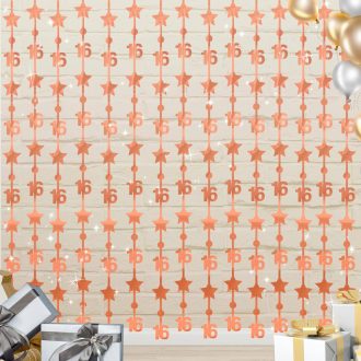   WenmthG Rozéarany 16-os Szülinapi Függöny Dekoráció - 2db Csillagos Fityegő Függöny 2M