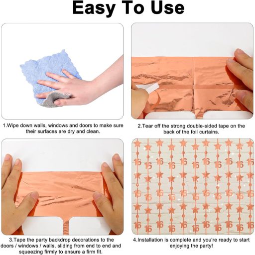 WenmthG Rozéarany 16-os Szülinapi Függöny Dekoráció - 2db Csillagos Fityegő Függöny 2M