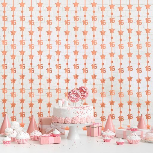 WenmthG Rozéarany 16-os Szülinapi Függöny Dekoráció - 2db Csillagos Fityegő Függöny 2M