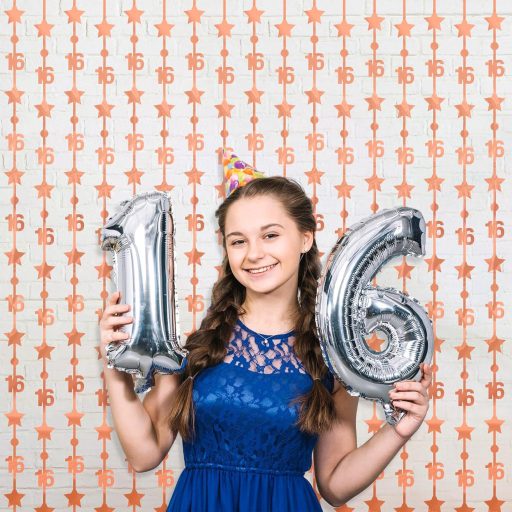 WenmthG Rozéarany 16-os Szülinapi Függöny Dekoráció - 2db Csillagos Fityegő Függöny 2M