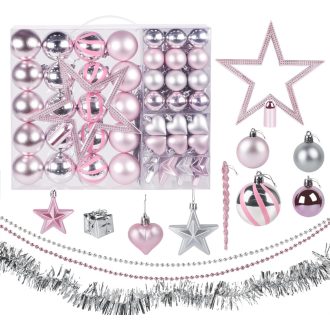   Agoer 60-dielna súprava ružových vianočných gúľ, trblietavá plastová dekorácia