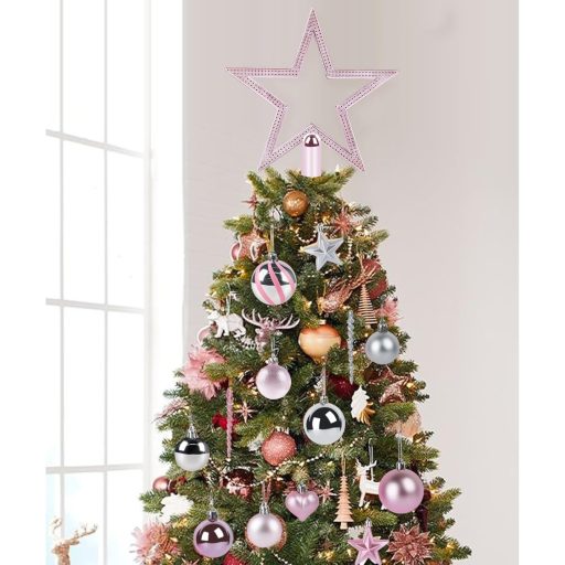 Agoer 60-dielna súprava ružových vianočných gúľ, trblietavá plastová dekorácia