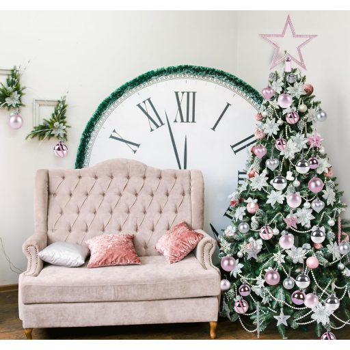 Agoer 60-dielna súprava ružových vianočných gúľ, trblietavá plastová dekorácia