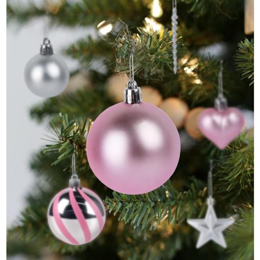 Agoer 60 darabos rózsaszín karácsonyi gömb szett, csillogó műanyag dekoráció