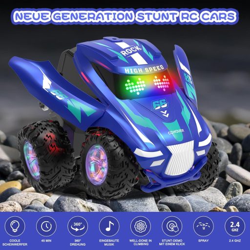 ITEFDTUTNE RC auto s funkcijom prskanja, LED svjetlom i glazbom, rotacija 360° i drift, plavi