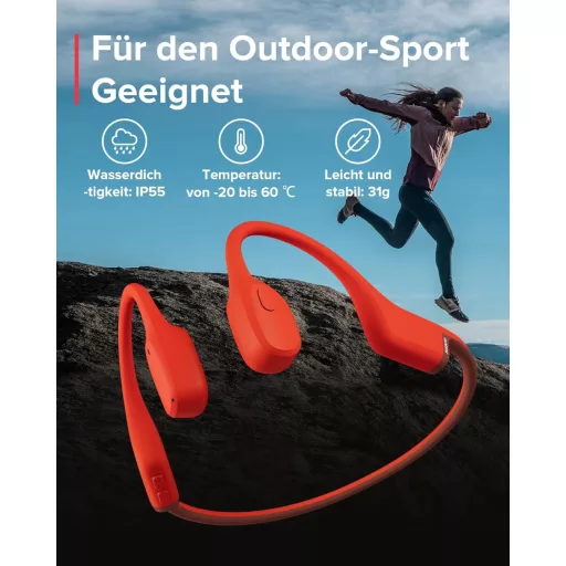 SUUNTO Sonic csontvezetéses nyílt fülhallgató Bluetooth sporthoz, vízálló 10 órás akkumulátor - One size, red