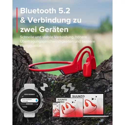 SUUNTO Sonic csontvezetéses nyílt fülhallgató Bluetooth sporthoz, vízálló 10 órás akkumulátor - One size, red