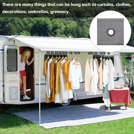 Adunsiaoto sada 8 kusov háčikov na markízu pre obytné vozidlá, do koľajnice, sivo-biela, 5-8 mm