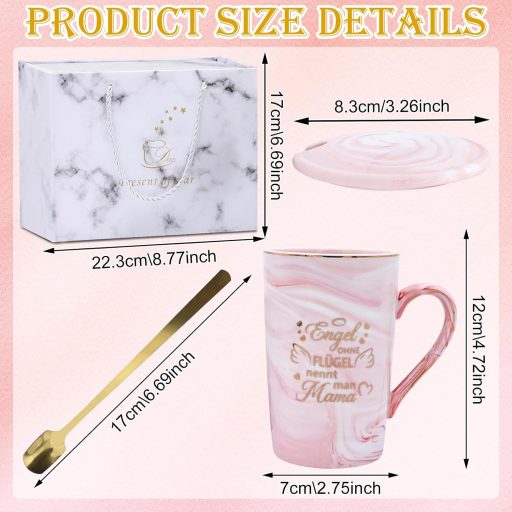 MILIAFLICK Cană Elegantă Ceramică pentru Mame - Ceașcă de Cafea Roz cu Capac și Linguriță Aurie - Cadou pentru Ziua Mamei, Zi de Naștere, Ca