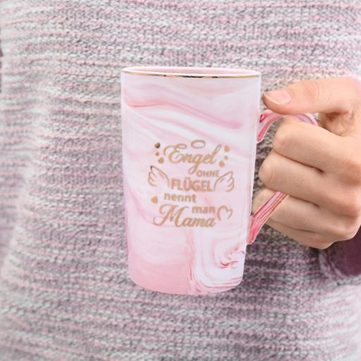 MILIAFLICK Cană Elegantă Ceramică pentru Mame - Ceașcă de Cafea Roz cu Capac și Linguriță Aurie - Cadou pentru Ziua Mamei, Zi de Naștere, Ca