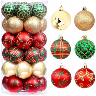   KAHEIGN 30 darabos karácsonyi gömb szett 6 cm piros zöld arany