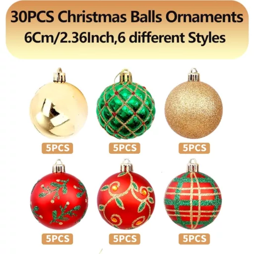 KAHEIGN 30 darabos karácsonyi gömb szett 6 cm piros zöld arany