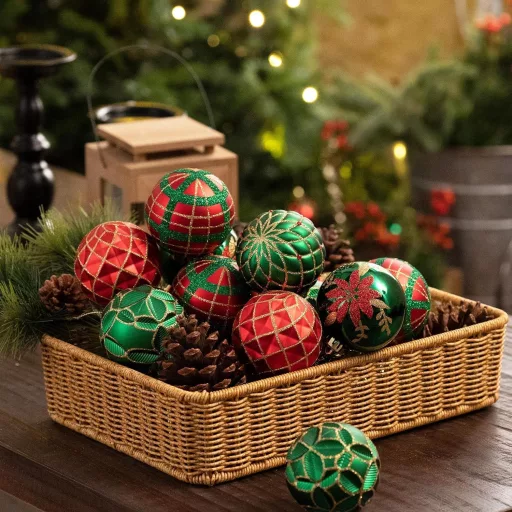 KAHEIGN 30 darabos karácsonyi gömb szett 6 cm piros zöld arany