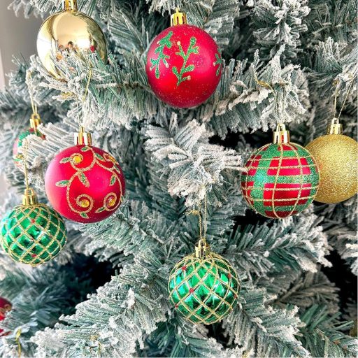 KAHEIGN 30 darabos karácsonyi gömb szett 6 cm piros zöld arany