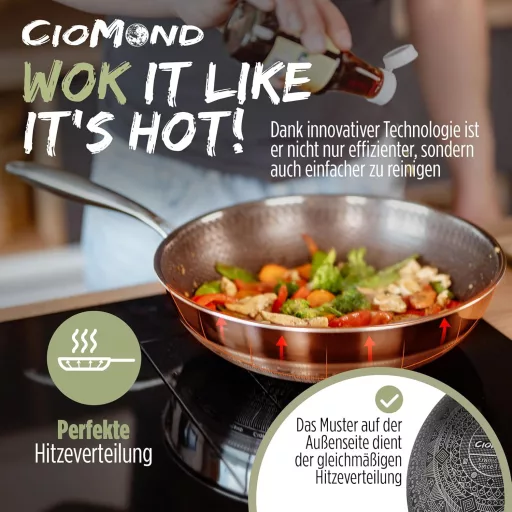 CioMond 28 cm indukciós wok serpenyő rozsdamentes acél méhsejt bevonattal