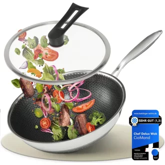   CioMond Wok Serpenyő 28cm Indukciós Rozsdamentes Méhsejt Bevonattal