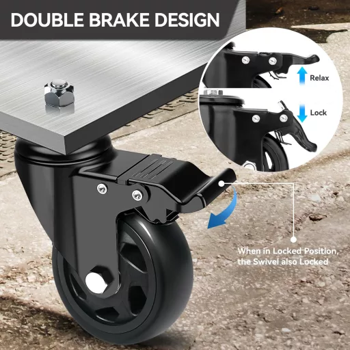 RRIUTO Roți pentru Mobilier cu Frână - Roți Pivotante de 75 mm cu Șurub M10x30 mm, Rotație 360°, Rulment Dublu, 4 buc. Roți Portante pentru Mobilier, 400 kg Sarcină