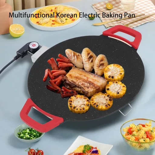 Jiawu elektromos grillsütő 30 cm kerek füles füstmentes BBQ grill serpenyő 5 fokozat