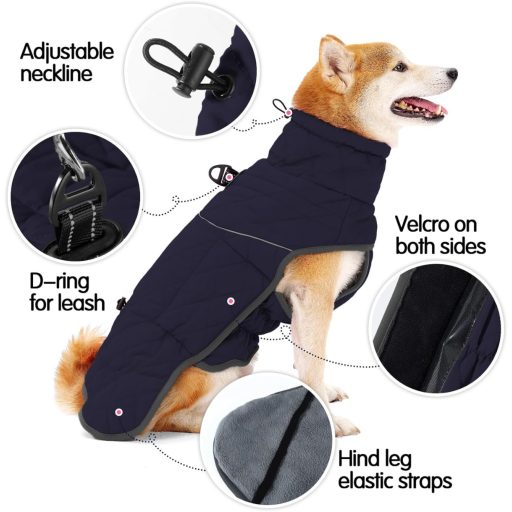 HEYWEAN vízálló kutyakabát fleece béléssel, reflektív téli kabát kutyáknak
