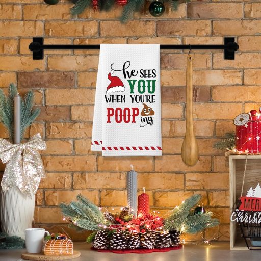 Homythe Zábavné Vianočné utierky do kuchyne, 2 ks biele utierky, 60x40 cm Super Absorpčné Kuchynské dekorácie aj do kúpeľne, Humorné Slávnostné Aj