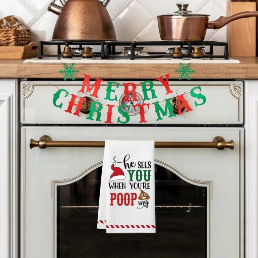 Homythe Zábavné Vianočné utierky do kuchyne, 2 ks biele utierky, 60x40 cm Super Absorpčné Kuchynské dekorácie aj do kúpeľne, Humorné Slávnostné Aj
