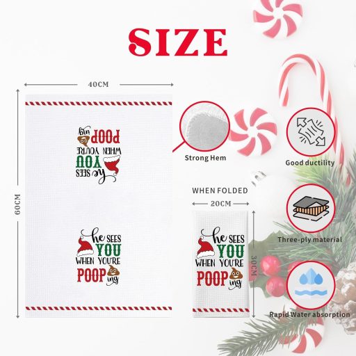 Homythe Vicces Karácsonyi Konyharuhák, 2 db Fehér Törlőkendő, 60x40 cm Szuper Nedvszívó Konyhai Dekoráció Fürdőszobába is, Humoros Ünnepi Aj