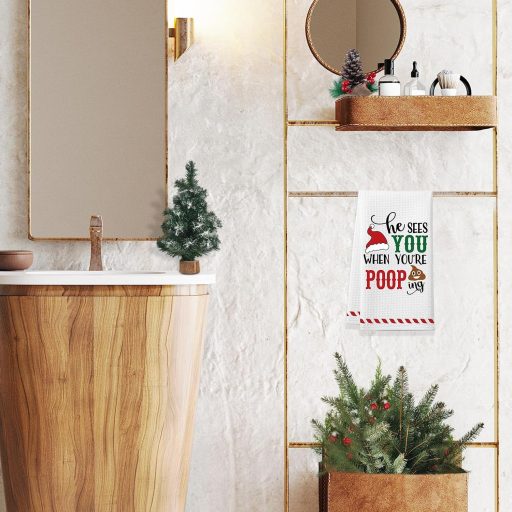 Homythe Prosoape de bucătărie amuzante de Crăciun, 2 buc. Ștergătoare albe, 60x40 cm, Super Absorbante, Decorațiuni de bucătărie, Potrivite și pentru baie, Cadou festiv amuzant