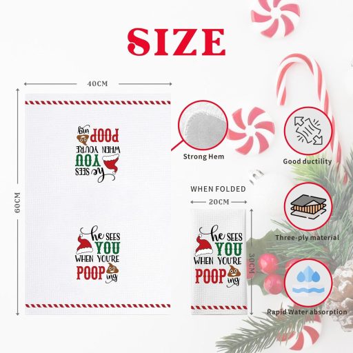Homythe Vicces Karácsonyi Konyharuhák, 2 db Fehér Törlőkendő, 60x40 cm Szuper Nedvszívó Konyhai Dekoráció Fürdőszobába is, Humoros Ünnepi Aj