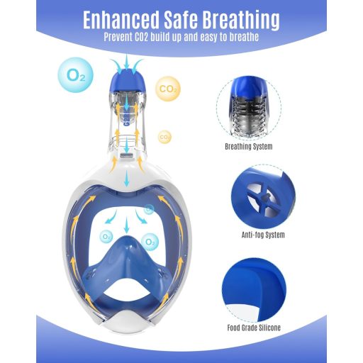 G2RISE Dječja maska za ronjenje - Maska za snorkeling s potpunim prekrivanjem lica, protiv zamagljivanja, sa suhim vrhom, sigurno odvođenje CO2, plavo-bijela i ružičasta