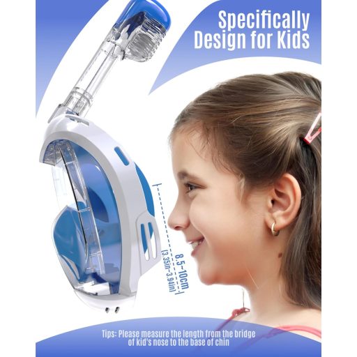 G2RISE Dječja maska za ronjenje - Maska za snorkeling s potpunim prekrivanjem lica, protiv zamagljivanja, sa suhim vrhom, sigurno odvođenje CO2, plavo-bijela i ružičasta