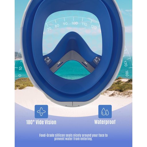 G2RISE Gyermek Búvármaszk - Teljes Arc Fedésű Snorkel Maszk, Páramentes, Száraz Tetejű, Biztonságos CO2 Elvezetés, Kék-Fehér és Rózsaszín Sz