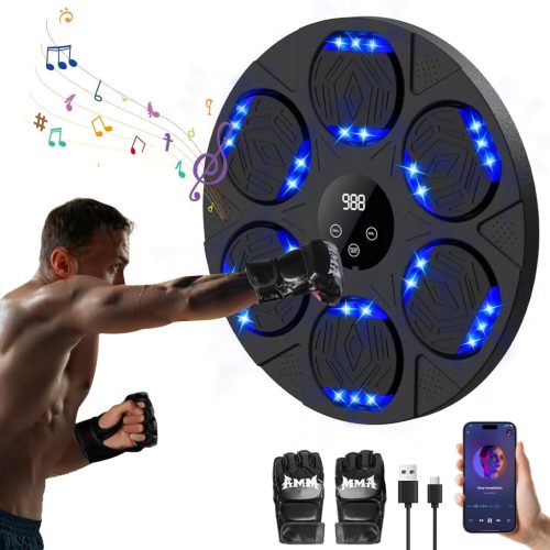 LPQKCcY Zenélő Boxgép LED Világítással - Falra Szerelhető Bluetooth Ütőgép Boxkesztyűkkel - Otthoni, Beltéri Edzőtermi Használatra