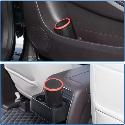 Coș de gunoi auto portabil ABSOPRO - Colector compact de deșeuri auto din plastic roșu, 8,1 cm lățime, 16 cm înălțime