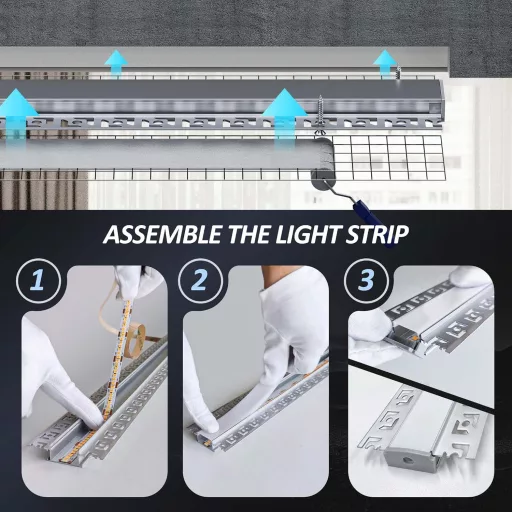 LASLUX Alumínium LED profil U-alakú 2m, diffúzorral és végzáróval, beépíthető