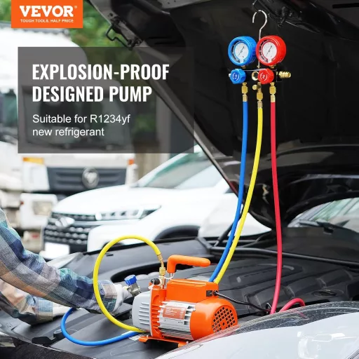 VEVOR 100L/min Výveva A2L Protipožiarne 150W 220V/50Hz Sada pre klimatizácie s Manometrom pre Klimatizačné a Automobilové Chladiace Systémy