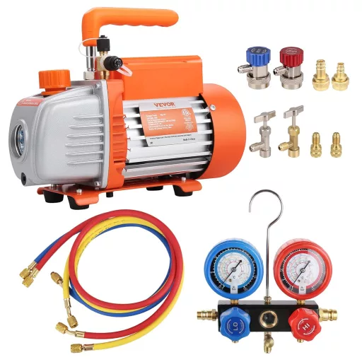 VEVOR 100L/min Výveva A2L Protipožiarne 150W 220V/50Hz Sada pre klimatizácie s Manometrom pre Klimatizačné a Automobilové Chladiace Systémy