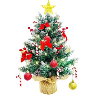   Bseical 60cm Asztali Karácsonyfa LED Világítással, Díszítésekkel és Csúccsal