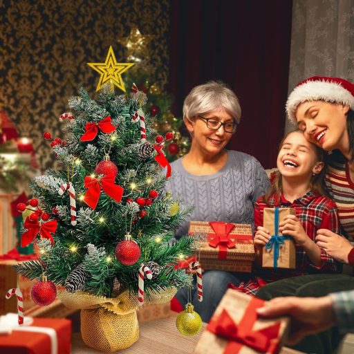 Bseical 60cm Asztali Karácsonyfa LED Világítással, Díszítésekkel és Csúccsal