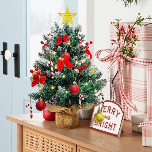 Bseical 60cm Asztali Karácsonyfa LED Világítással, Díszítésekkel és Csúccsal