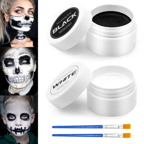 Set vopsea de față Alb-Negru Sunshine smile 100g - Vopsea de corp cremă cu pensule, pentru Halloween, Carnaval, Machiaj teatral pentru copii și adulți