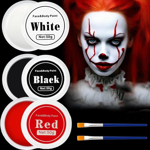 Sunshine smile 150g Set de pictură pe față - Negru, Alb, Roșu, Vopsea de corp pentru Carnaval, Halloween - Machiaj scenic cu pensule pentru copii și adulți