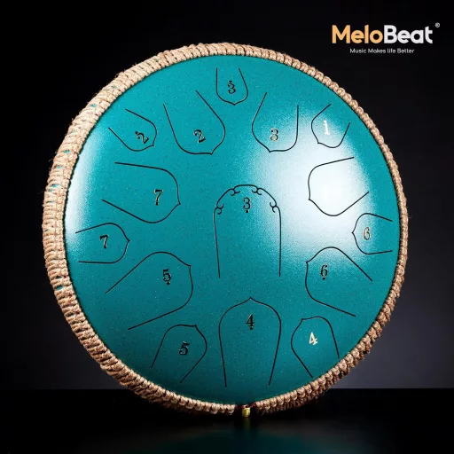 MeloBeat Acél Nyelvdob 14" - 15 Hangos Handpan Dob D-dúrban - Kottafüzettel, Ütőkkel és Hordtáskával - Sötétkék Steel Tongue Drum