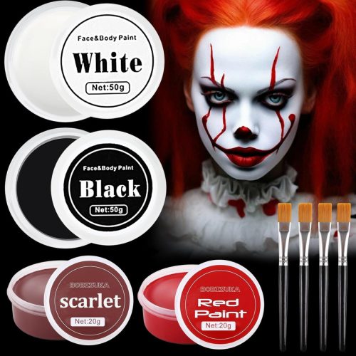 Sunshine smile 140g Set de Vopsea pentru Față - Culori Negru, Alb, Roșu - Machiaj de Carnaval, Halloween pentru Copii și Adulți - Machiaj Scenic
