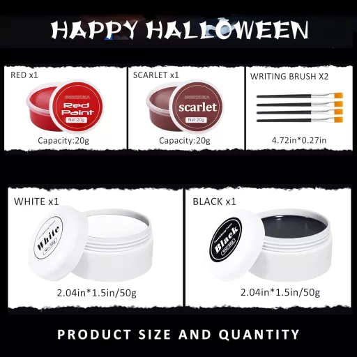 Sunshine smile 140g Arcfesték Készlet - Fekete, Fehér, Piros Színekben - Farsangi, Halloween Smink Gyerekeknek és Felnőtteknek - Színpadi Ar